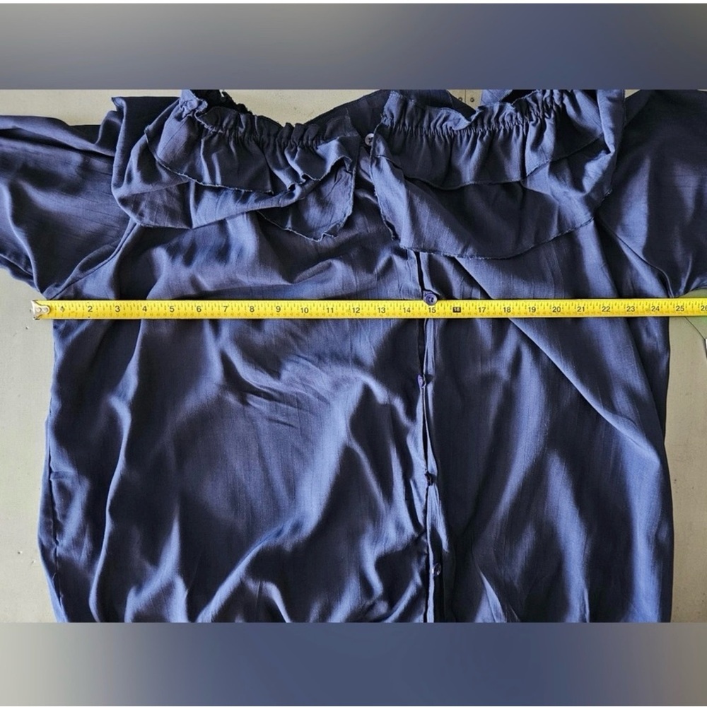 NWT Elliott & Vine Navy Blue Ruffle Off-Shoulder Long Sleeve Blouse Top Size 2X - Picture 5 of 9